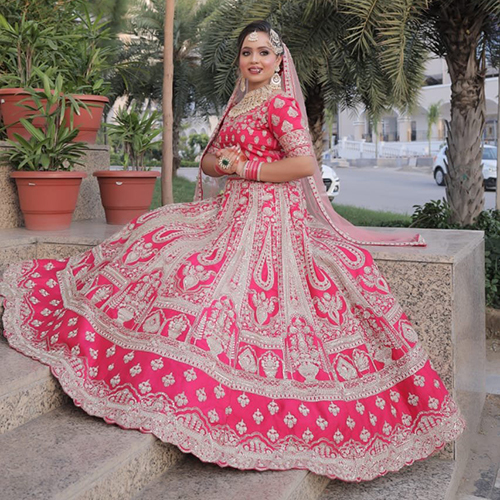 Bridal Designer Pink Lehenga - Premium Fabric, Customized Size | Modern Washable Design, Intricate Embroidery and Exquisite Detailing