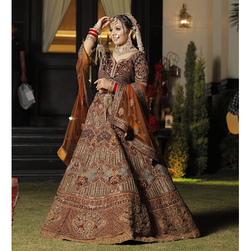 Heavy Embroidered Bridal Lehenga - Customized Size, Available in Different Colors - Washable, Modern Ethnic Style