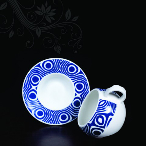 Ceramic Blue Printed Cup With Saucer