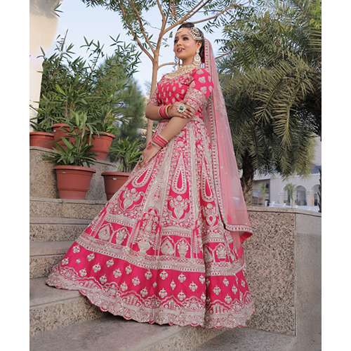 Bridal Designer Pink Lehenga - Premium Fabric, Customized Size | Modern Washable Design, Intricate Embroidery And Exquisite Detailing