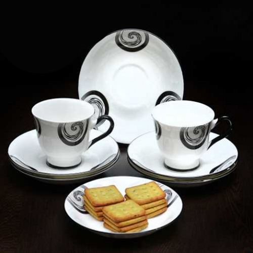 Ceramic Cup Saucer ( White And Black )