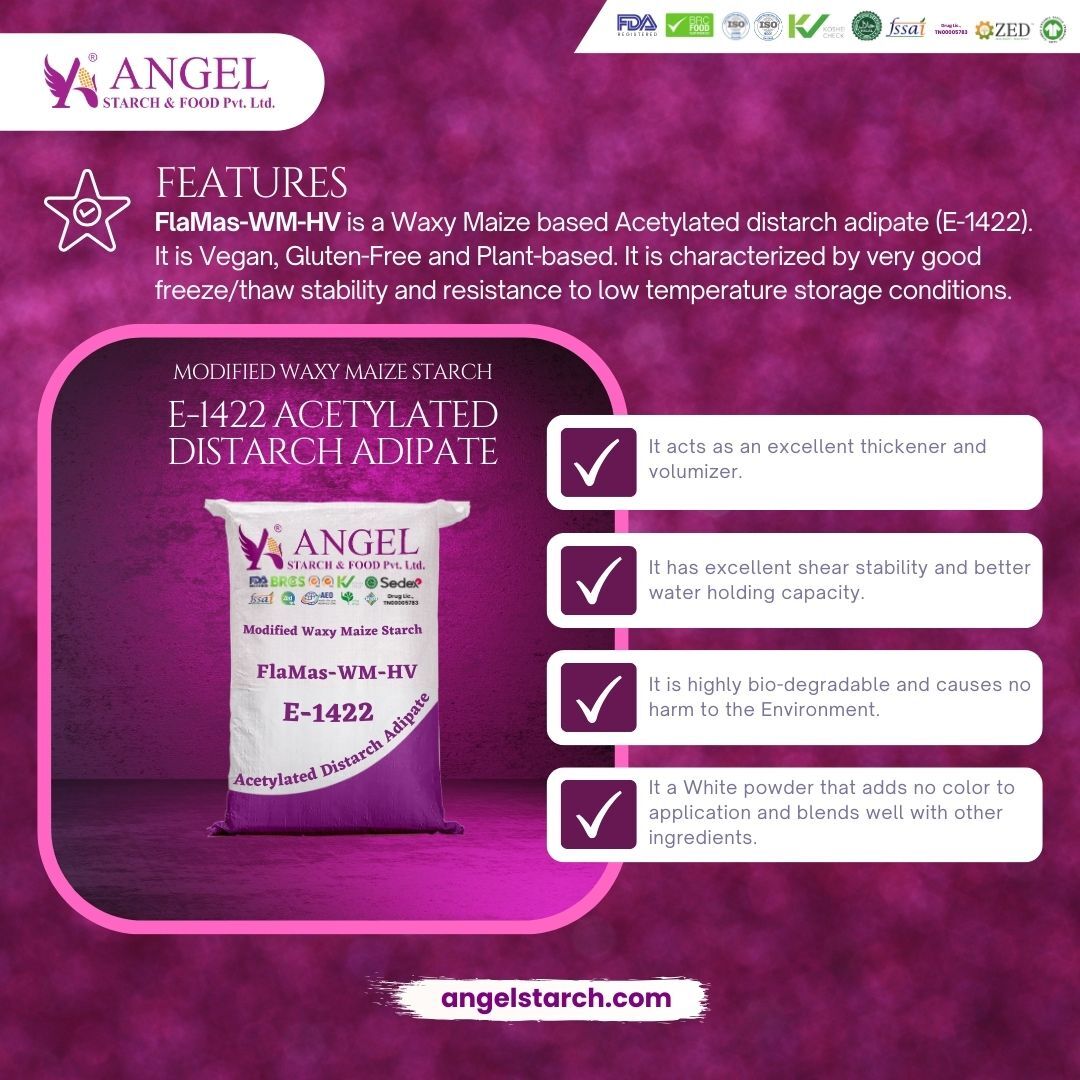 Modified E-1422 Acetylated Distarch Adipate Waxy Maize Starch For Sauces - Powder Form, Vegan, Gluten-free, Excellent Water Holding & Shear Stability