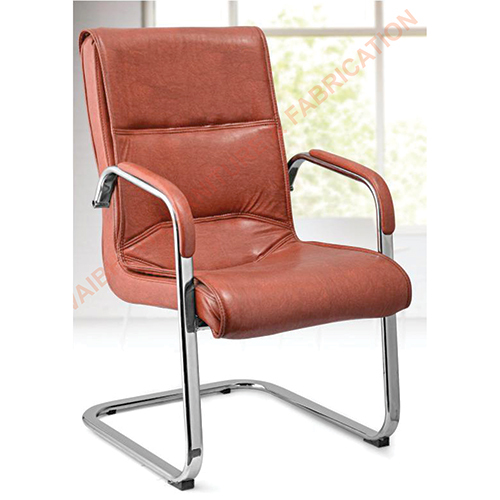Office Visitor Chair - Leather & Stainless Steel, Modern Brown Finish | Easy To Clean, Eco-friendly, Durable, Machine Made, Stackable