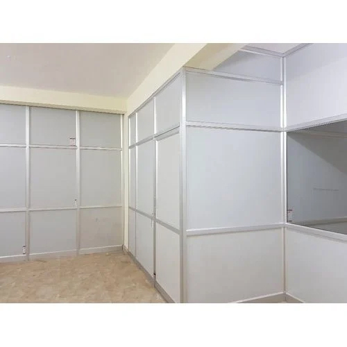 Aluminium And Plain Glass Office Partition - Color: White