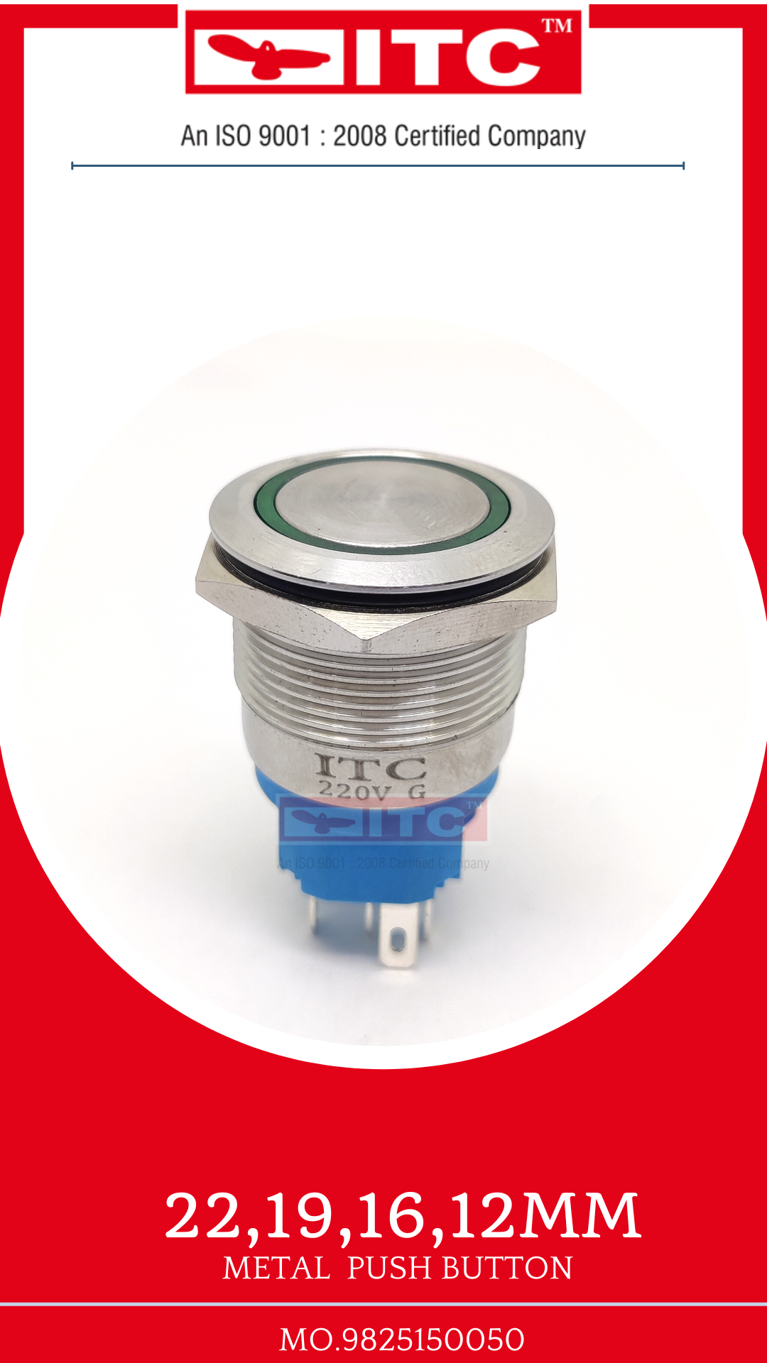Metal Illuminated Push Button - 5v To 220v, Ip67 Rated, Momentary/latching Action, 50,000 Cycle Life, Available In Multi-color Options