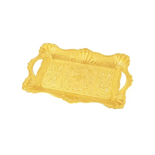 Gold Plated Tray - Copper Material, Rectangular Shape, 15 Inch Size, Golden Color | Available with Warranty and Rigid Hardness