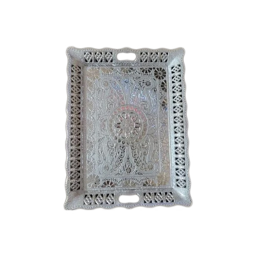 Dubai Silver Plated Plastic Tray - Rigid Plastic, 14 x 10 Inch, Silver Color | Warranty Included, Available in Various Sizes