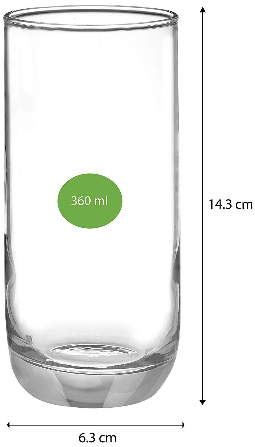 Uniglass Highball Glass Set - 360ml Capacity, Soda Lime Glass, Clear Transparent Finish, Durable And Dishwasher Safe, Ideal For Cocktails And Juices - Set Of 6
