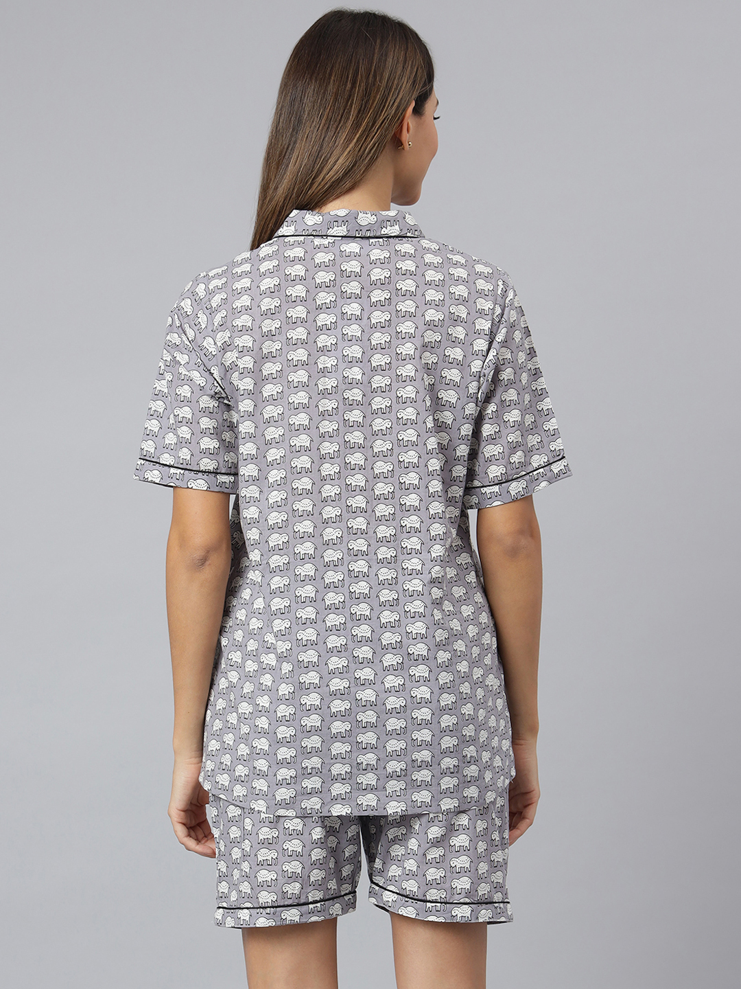 Girls Night Suit - Cotton Fabric , Full Sleeves, Grey Color | Waterproof, Quick Dry, Trendy Printed Design