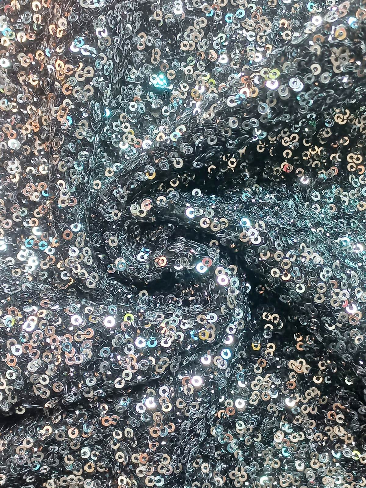 Allover Black Sequins Embroidery Fabric In India - Attributes: Washable
