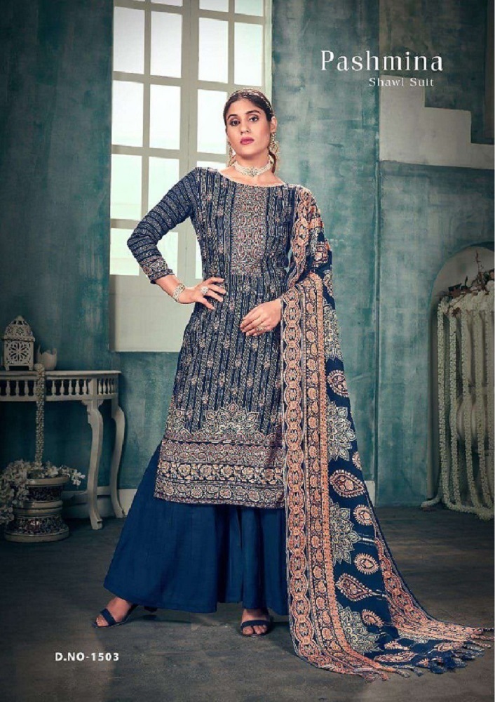 white christmas dresses Pashtush women Fine Wool suit with shawl, Kashmiri embroidery design, –  Pashtush Global main image 0