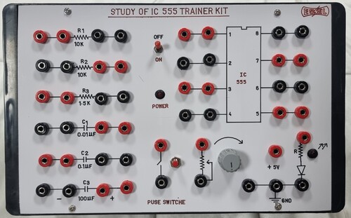 STUDY OF IC-555 - DC Regulated Power Supply 5V DC / 150mA, IC 555 Components in Cabinet with 4mm Socket Connections | Assemble & Study Multivibrators