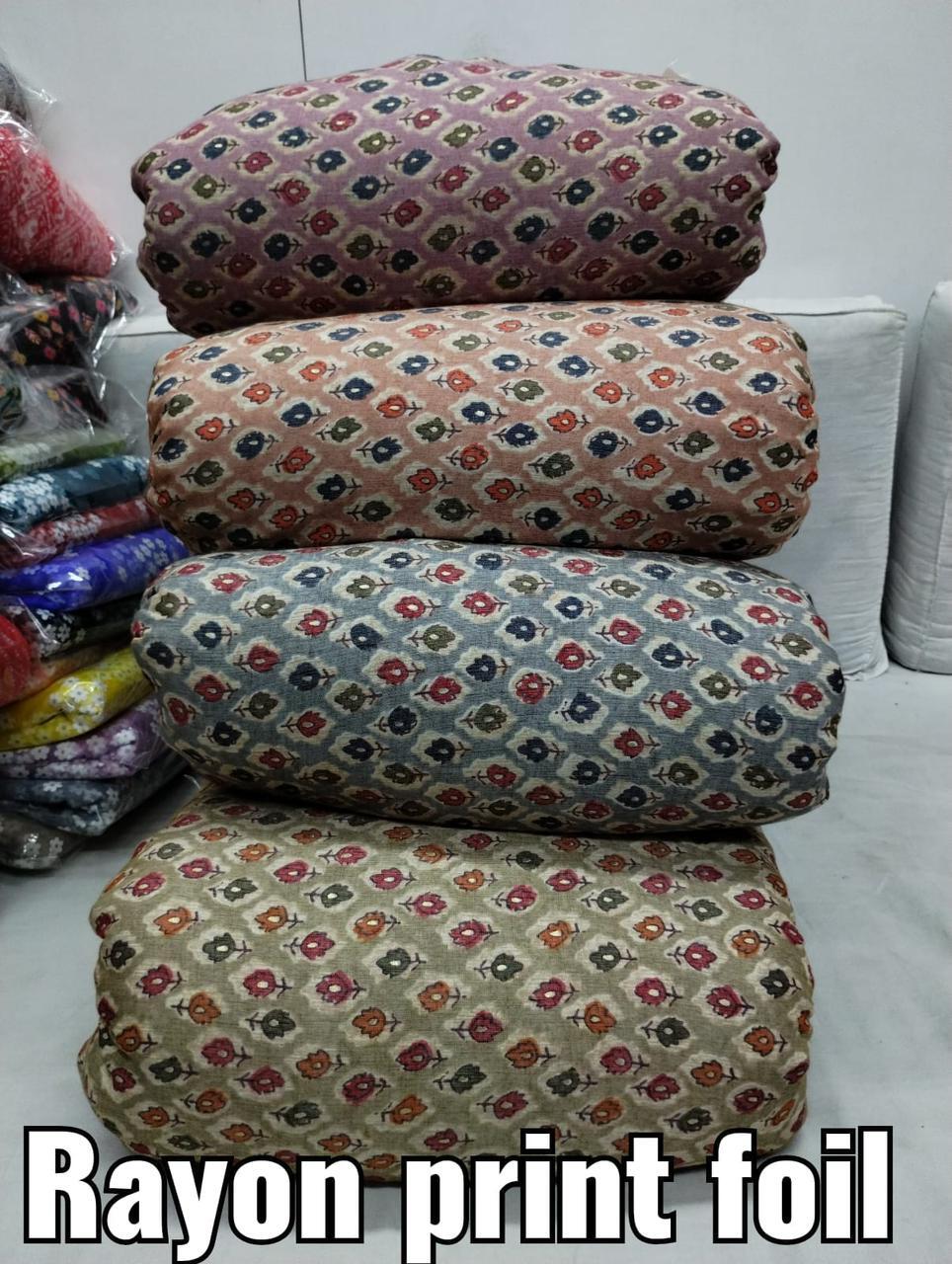 Rayon Foil Printed Fabric - 44 Inch Width, Multicolor, Quick Dry, Smooth, Washable | Ideal For Kurti, Dress, Suit, And Dupatta Material