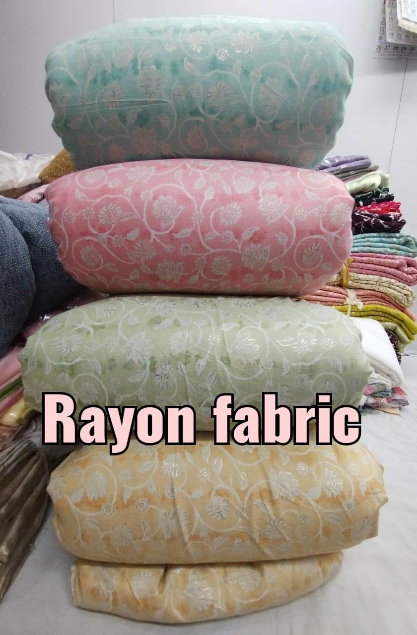 Rayon Foil Printed Fabric - 44 Inch Width, Multicolor, Quick Dry, Smooth, Washable | Ideal For Kurti, Dress, Suit, And Dupatta Material