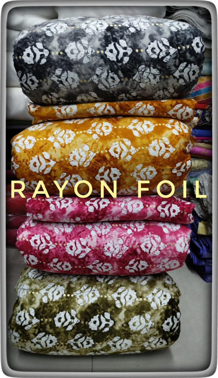 Rayon Foil Printed Fabric - 44 Inch Width, Multicolor, Quick Dry, Smooth, Washable | Ideal For Kurti, Dress, Suit, And Dupatta Material