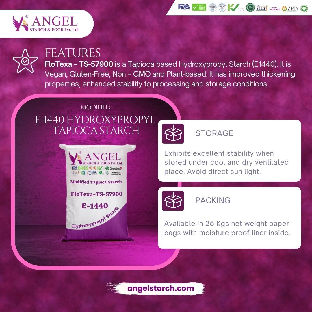 Modified E-1440 Hydroxypropyl Tapioca Starch For Bakery Filling - 25 Kg Powder | Vegan, Gluten-free, Non-gmo, Enhanced Thickening, Excellent Freeze-thaw Stability, 24 Months Shelf Life