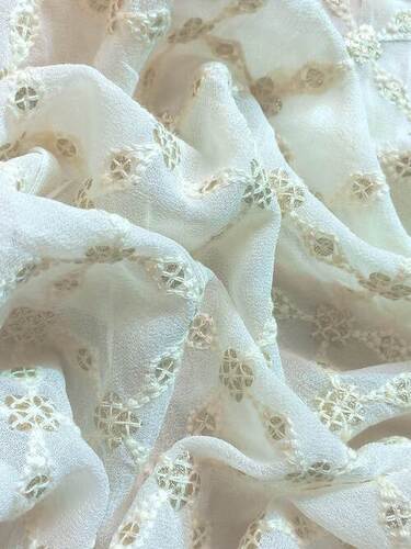 Schiffli Embroidery Fabric With Thread Work And Glitter Online - Attributes: Washable