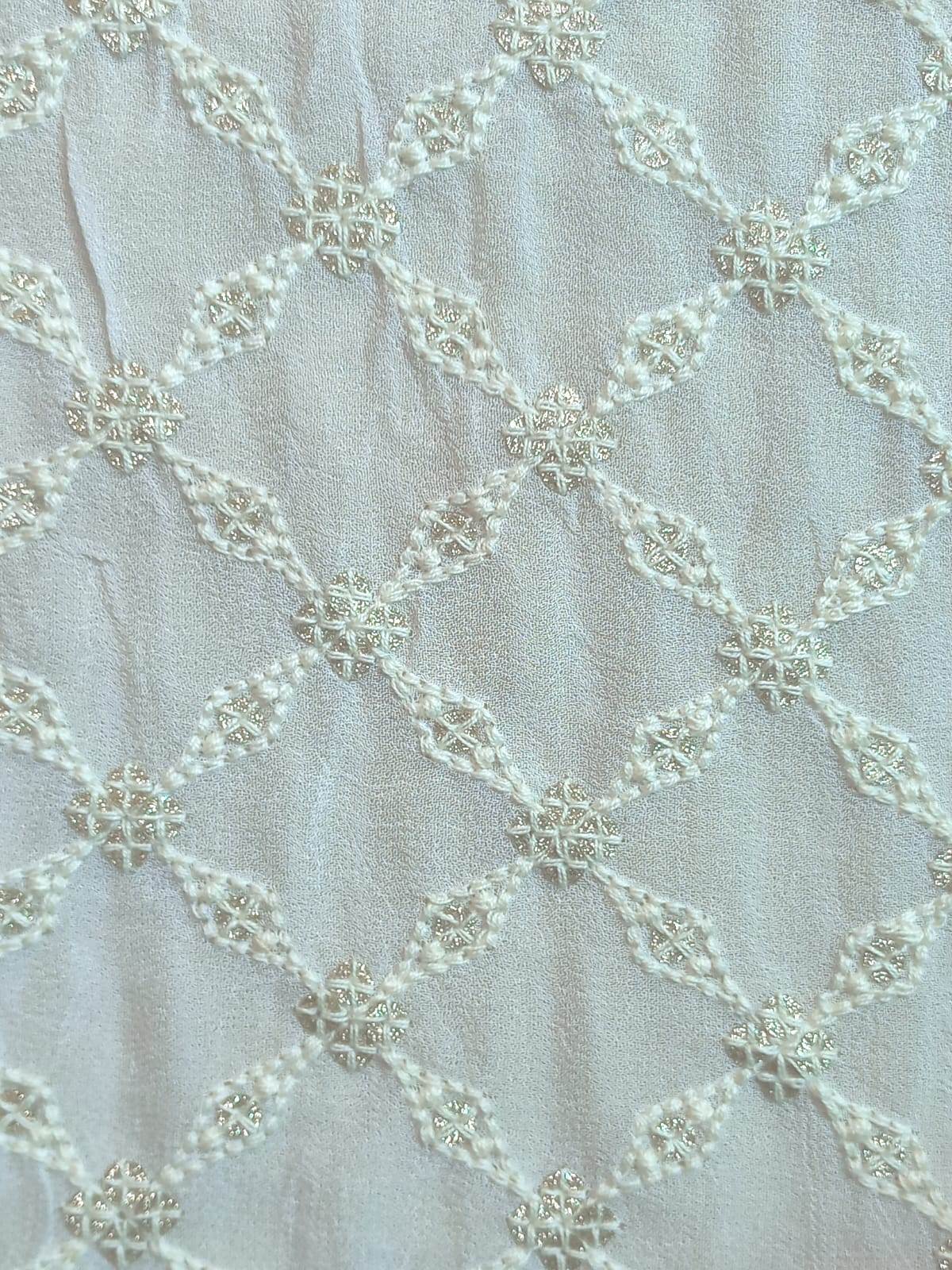 Schiffli Embroidery Fabric With Thread Work And Glitter Online - Attributes: Washable