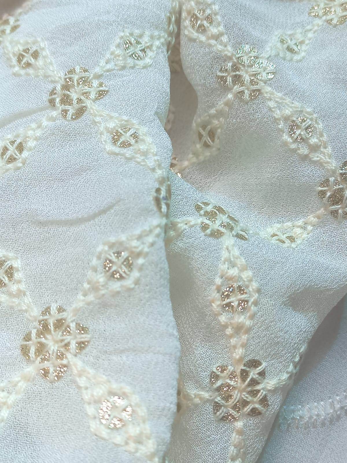 Schiffli Embroidery Fabric With Thread Work And Glitter Online - Attributes: Washable