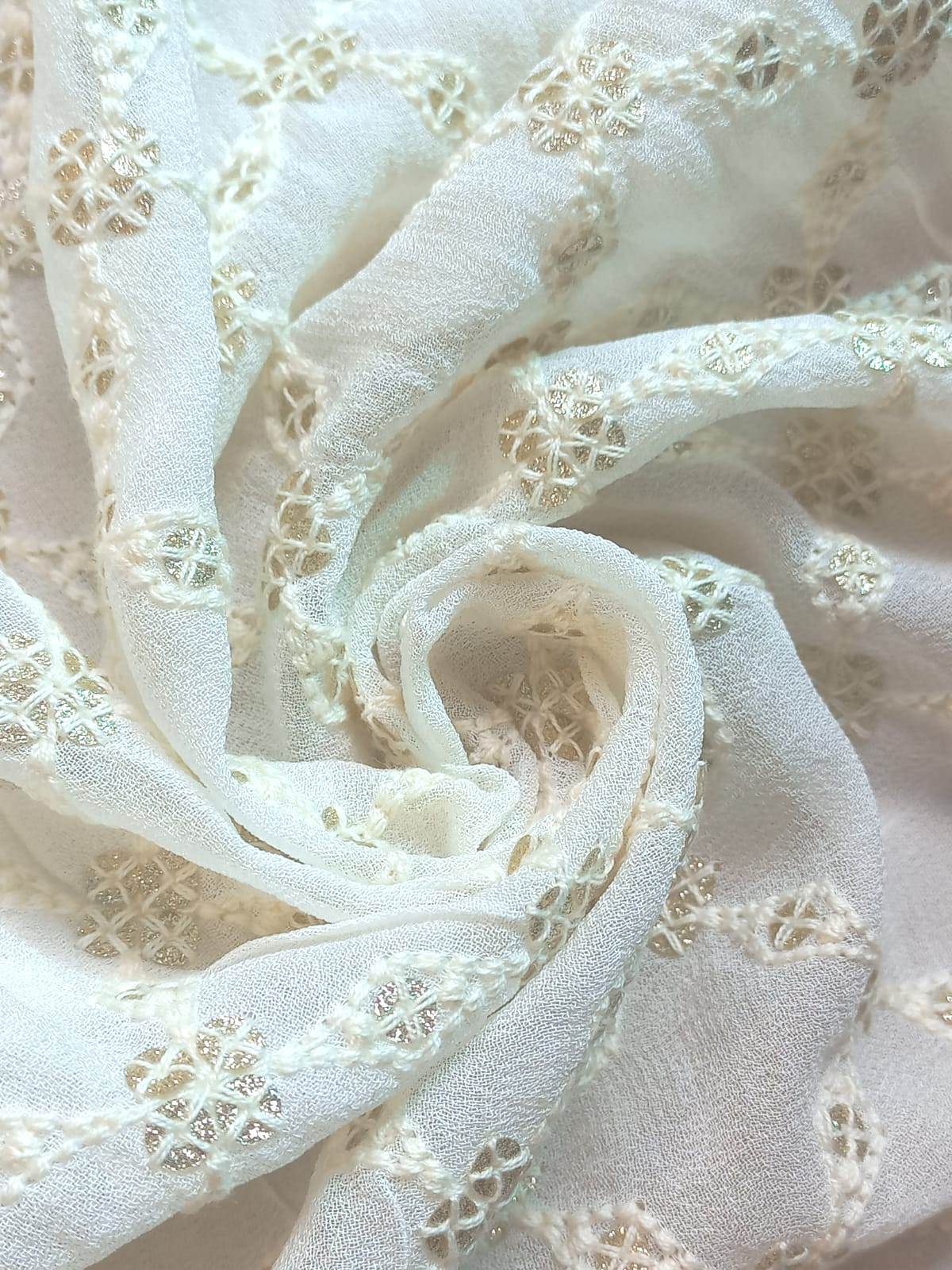 Schiffli Embroidery Fabric With Thread Work And Glitter Online - Attributes: Washable