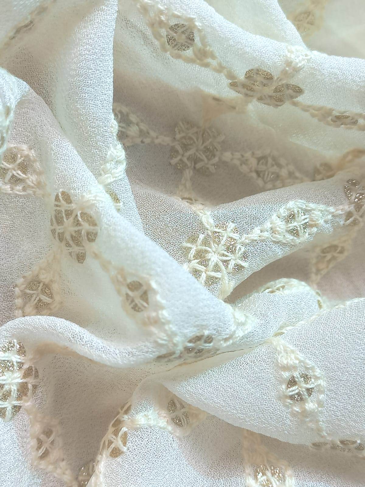 Schiffli Embroidery Fabric With Thread Work And Glitter Online - Attributes: Washable