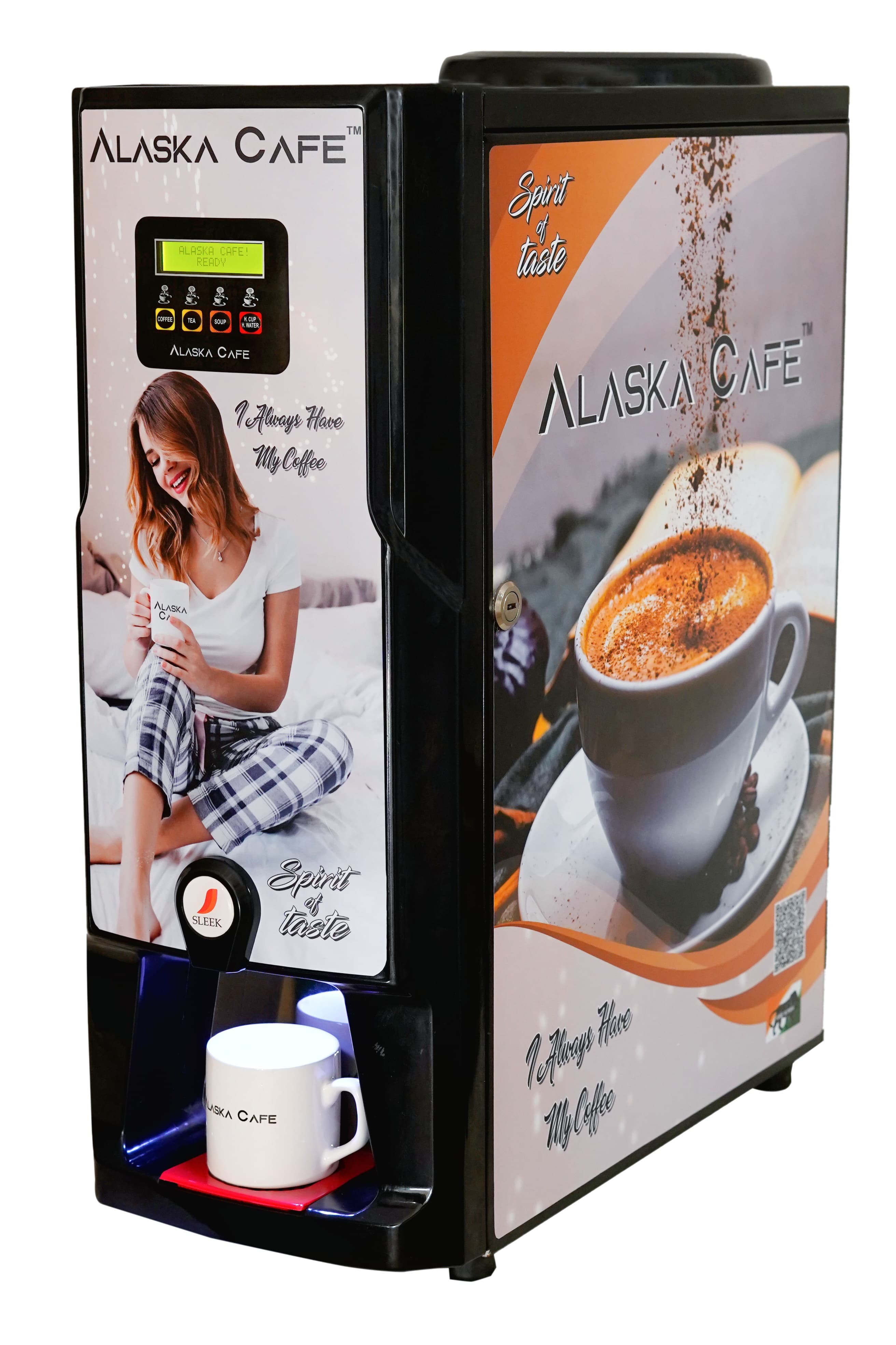 Alaska Cafe - 2000w, 4l Water Tank Capacity, 18.5kg Weight | Super Automatic Coffee Vending Machine With Led Dispense Light, Auto Flush, And Half Cup Feature