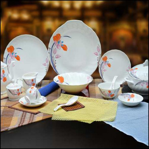 Ceramic Dinner Set 43 - Durable Ceramic Material, Elegant Design, Versatile For Home & Hotel Use, Microwave & Oven Safe, Includes Plates & Bowls