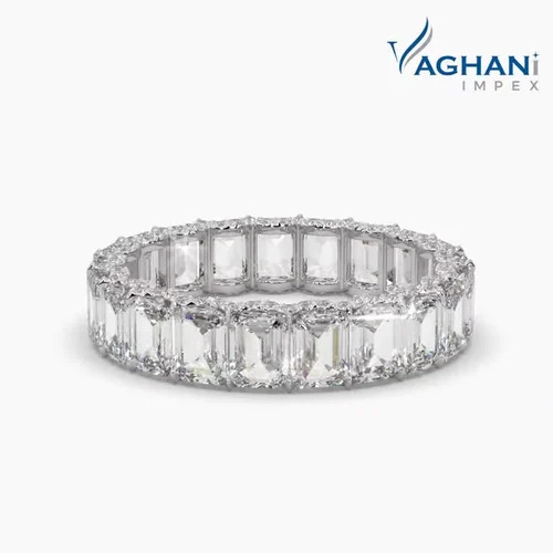 Emerald Diamond Gold Band Ring - 18k Gold, Customized Size Us-3 To 8, 7.25 Carat Lab-grown Diamonds, Luxury Polished Finish