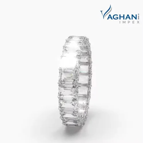 Emerald Diamond Gold Band Ring - 18k Gold, Customized Size Us-3 To 8, 7.25 Carat Lab-grown Diamonds, Luxury Polished Finish