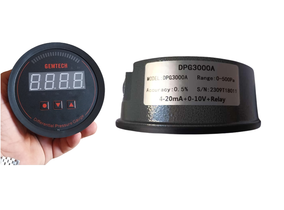 Gemtech Series 3000 Digital Pressure Gauge With Alarm Range 0 To 30.00 Mbar - Color: Black