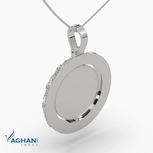 Gold Memory Diamond Pendant - 10k White Gold, 51mm, 2.70 Ct Round Lab Grown Diamonds | Customized, Handmade, Hip Hop Style, Festive Wear