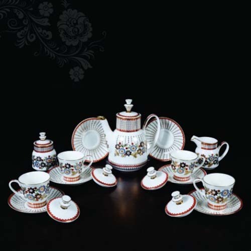 Ceramic Tea Set 20 - Ceramic Materials, Includes Teapot, Cups, And Saucers, Elegant Design With Cultural Influences, Perfect For Tea Enjoyment