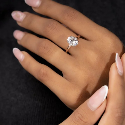 Diamond Solitaire Engagement Ring - 14k Rose Gold, Us-7 Size, 2.80 Gm Weight, Lab-grown Oval Diamond (Vvs Clarity, D Color) | Customized Style For Special Occasions