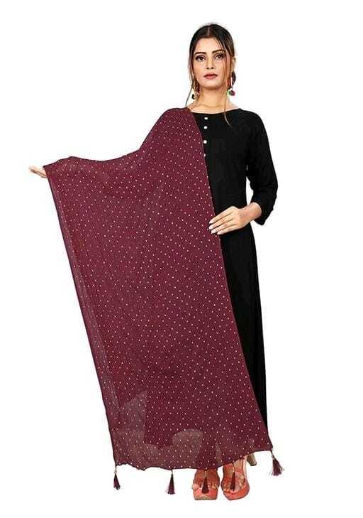 Fancy Chiffon Dupatta - 2.5m X 1m | Maroon, Multicolor Embroidery, Ethnic/western Wear, Perfect Gift, Trendy Style, Soft Material