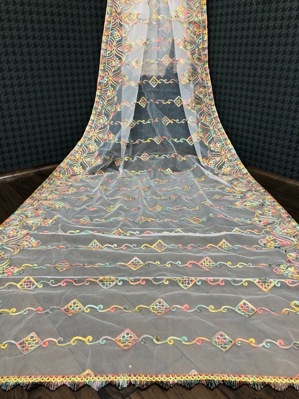 Vel-2-multi Dupatta - White Heavy Designer Net Dupatta, 2.25m X 1m | Versatile Multi-color Embroidery, Soft Material, Perfect For Ethnic And Western Wear