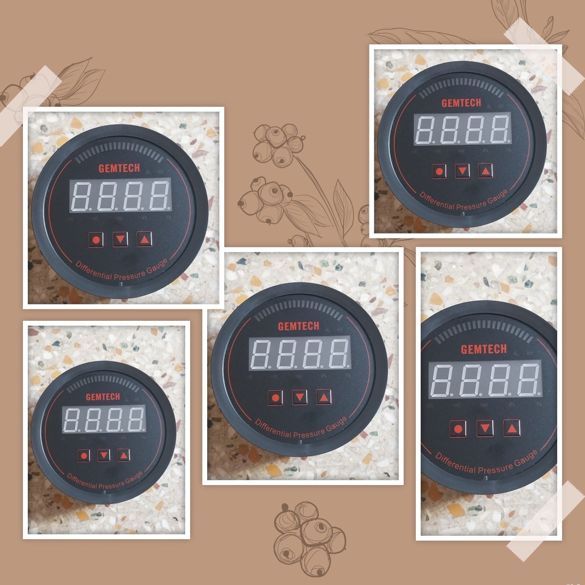 Gemtech Series 3000 Digital Pressure Gauge With Alarm Range 0 To 1.250 Mbar - Color: Black