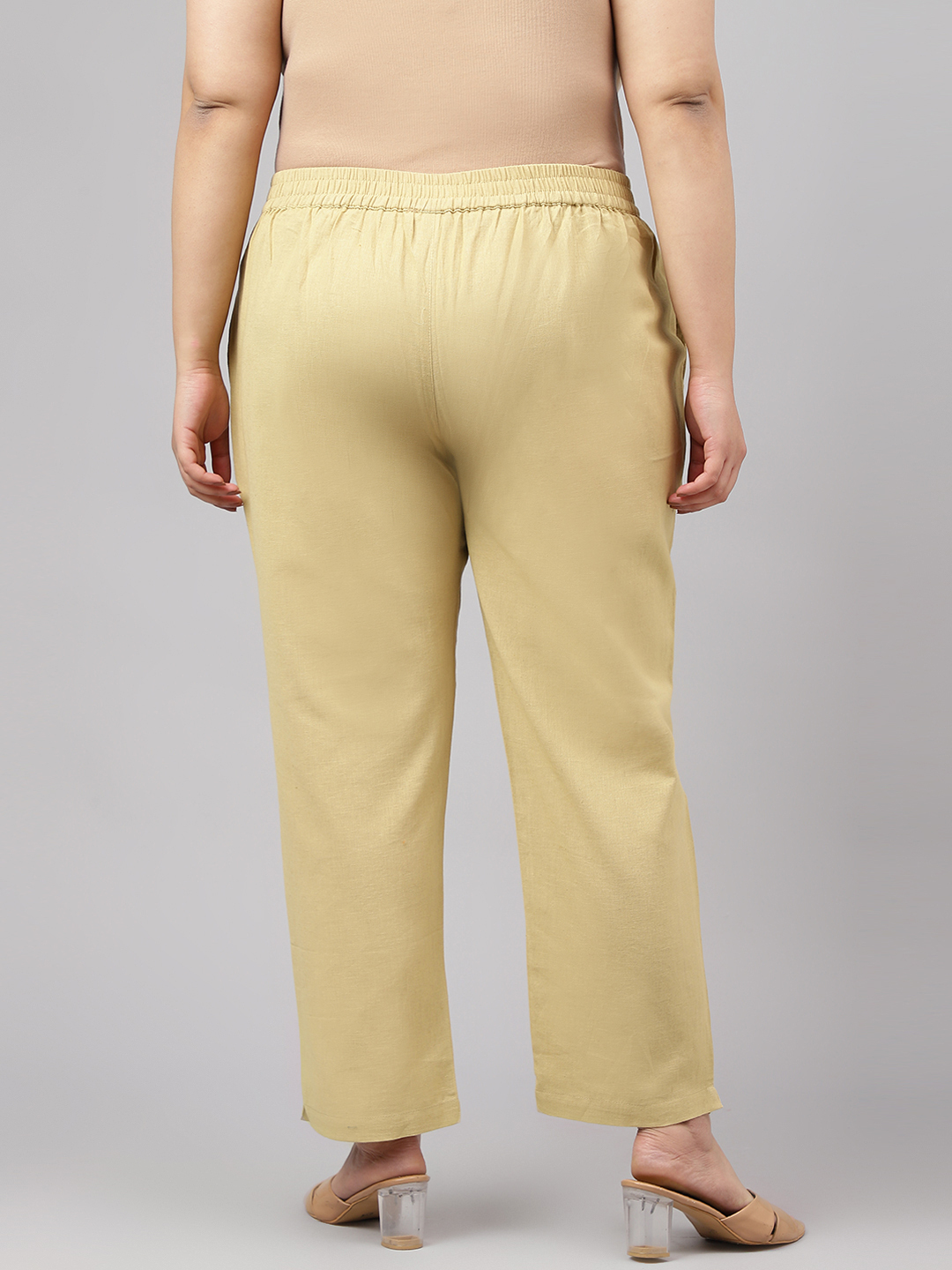 Women Cotton Plus Size Relaxed Pleated Trousers - 3xl To 5xl, Quick Dry, Comfortable And Washable With 2 Pockets