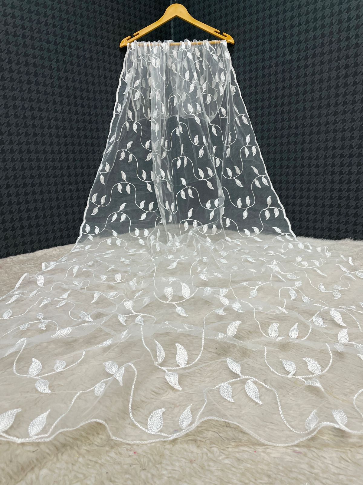 Limdo White Dupatta - Net Material, 2.25 Meters, Elegant White Color With Leaf Embroidery | Versatile Style For Ethnic & Western Outfits, Perfect Gift For All Occasions