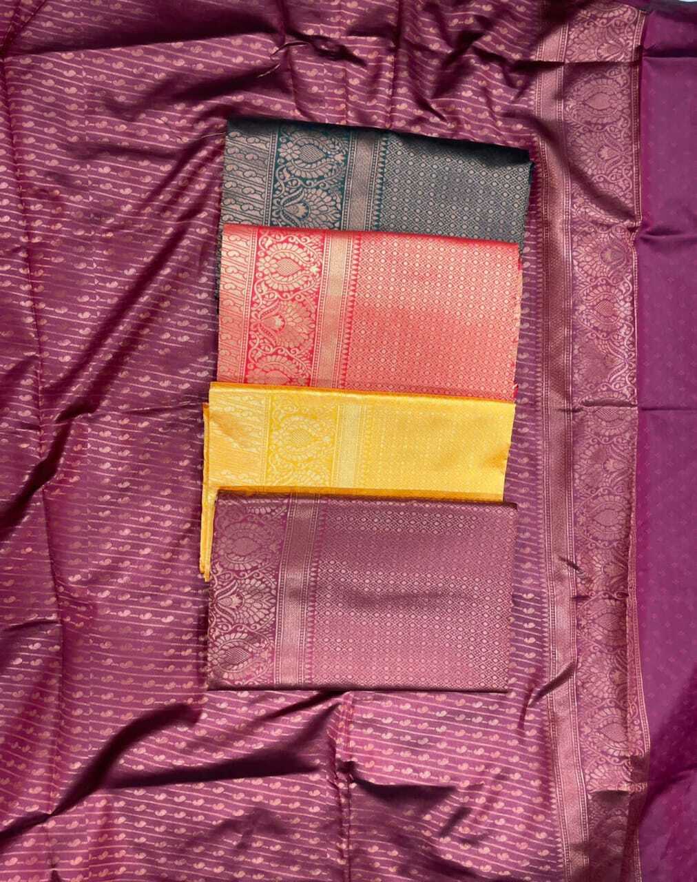 Silk Saree - Soft Lichi Silk Cloth, Beautiful Rich Pallu & All Over Jacquard Work, Running Exclusive Jacquard Border, Ideal For Ethnic Occasions