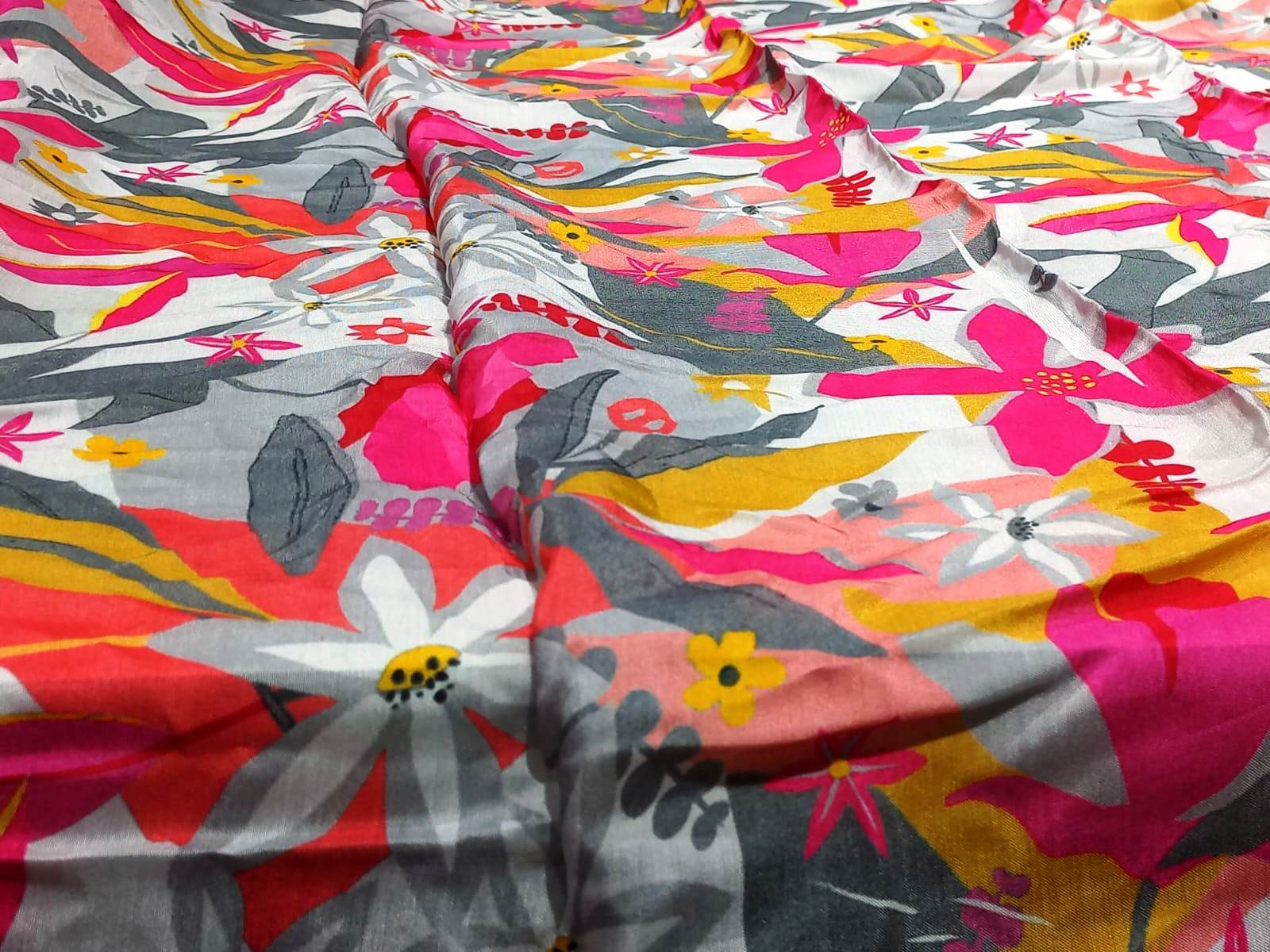 Multi Color Digital Printed Striped Pattern Viscose Muslin Fabirc - Color: Multicolor