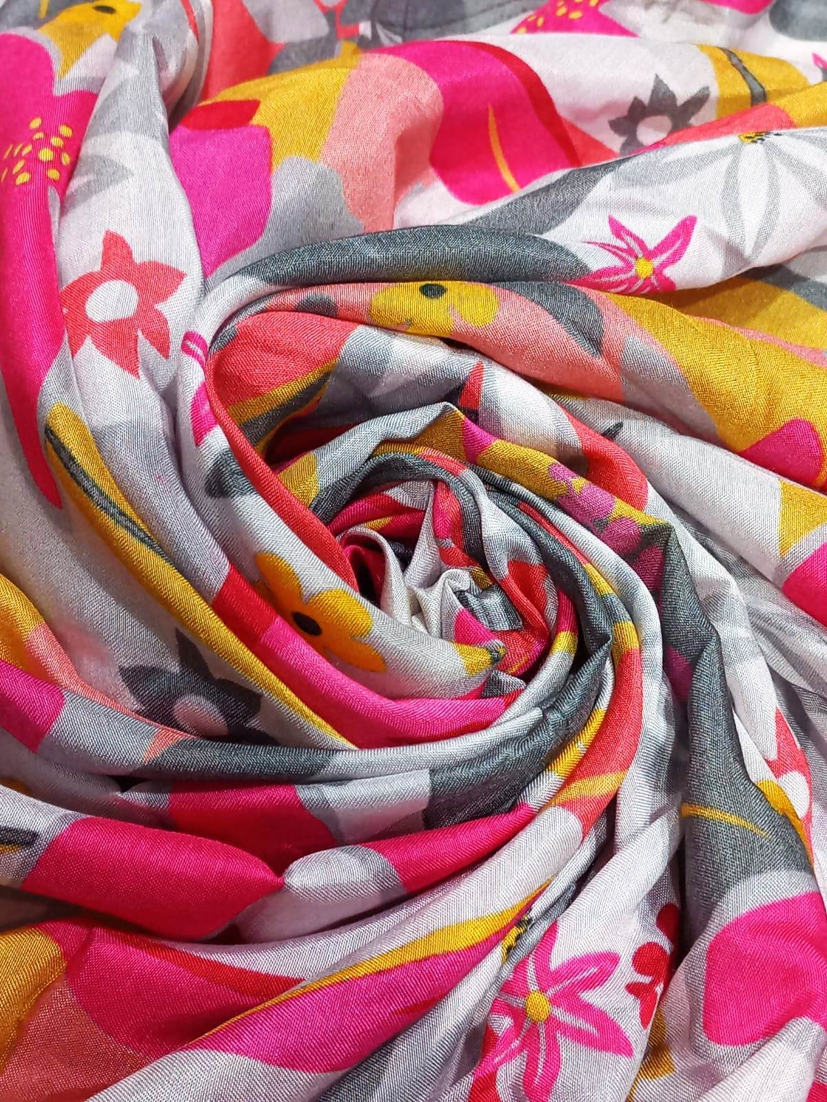 Multi Color Digital Printed Striped Pattern Viscose Muslin Fabirc - Color: Multicolor