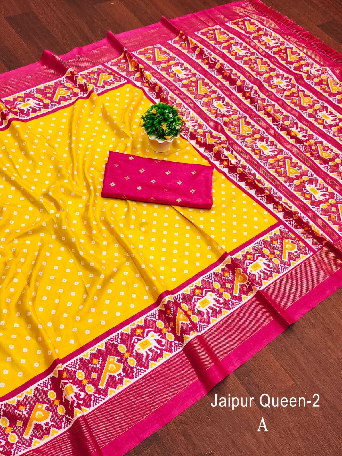 Silk Saree - Soft Pure Dola Silk, Kalamkari Patola Digital Print, Gold Zari Foil Border, Ethnic Style, Stunning Kalamkari Printed Body & Pallu