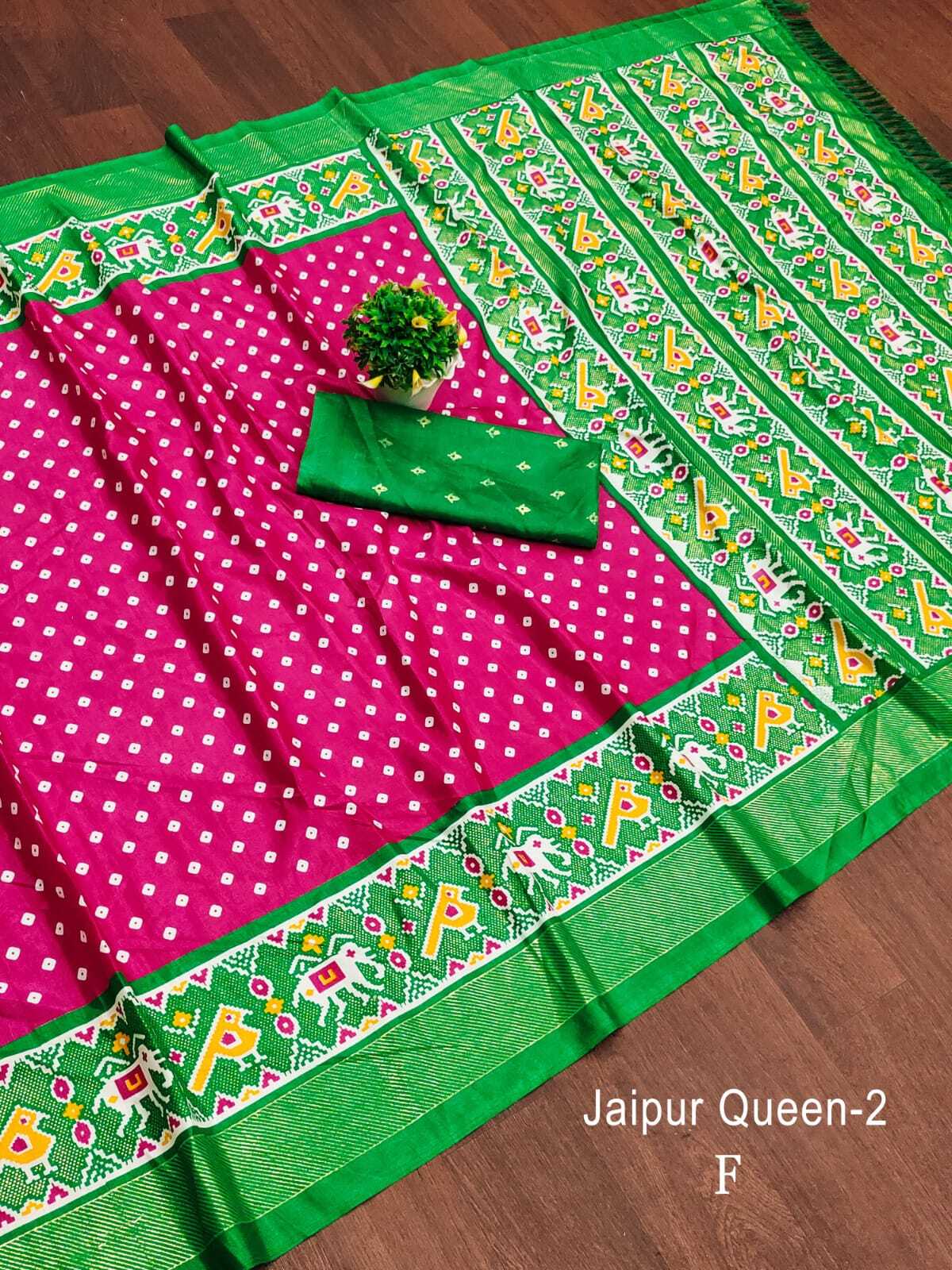 Silk Saree - Soft Pure Dola Silk, Kalamkari Patola Digital Print, Gold Zari Foil Border, Ethnic Style, Stunning Kalamkari Printed Body & Pallu