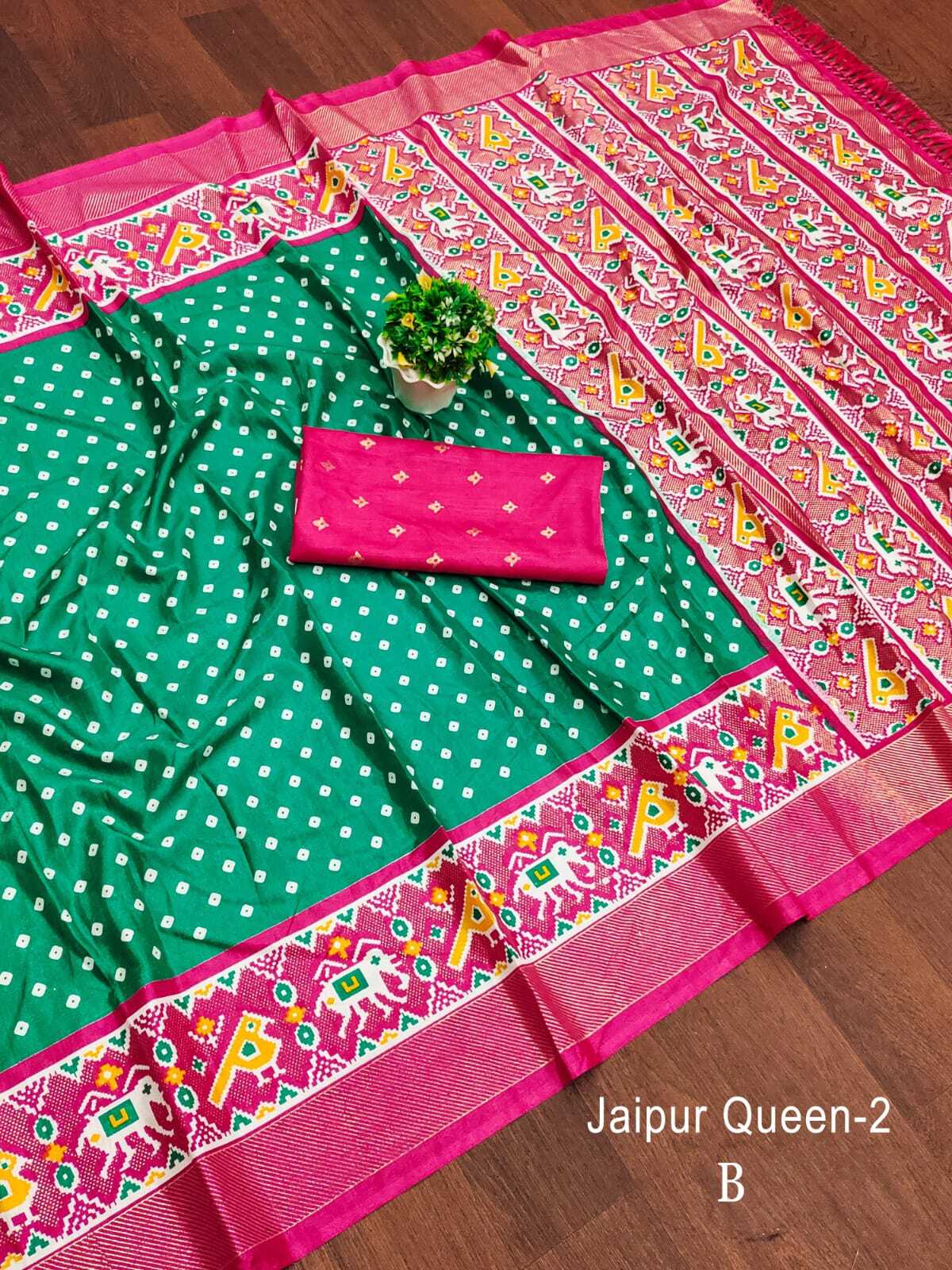 Silk Saree - Soft Pure Dola Silk, Kalamkari Patola Digital Print, Gold Zari Foil Border, Ethnic Style, Stunning Kalamkari Printed Body & Pallu