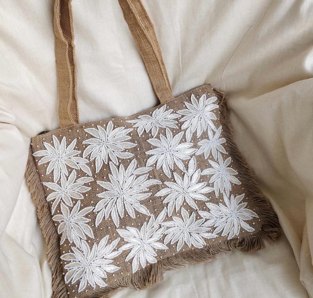Jute Handicraft Bag - Biodegradable, Waterproof With Zipper Closure | Eco-friendly, Reusable, Customizable Design, Hand Printed