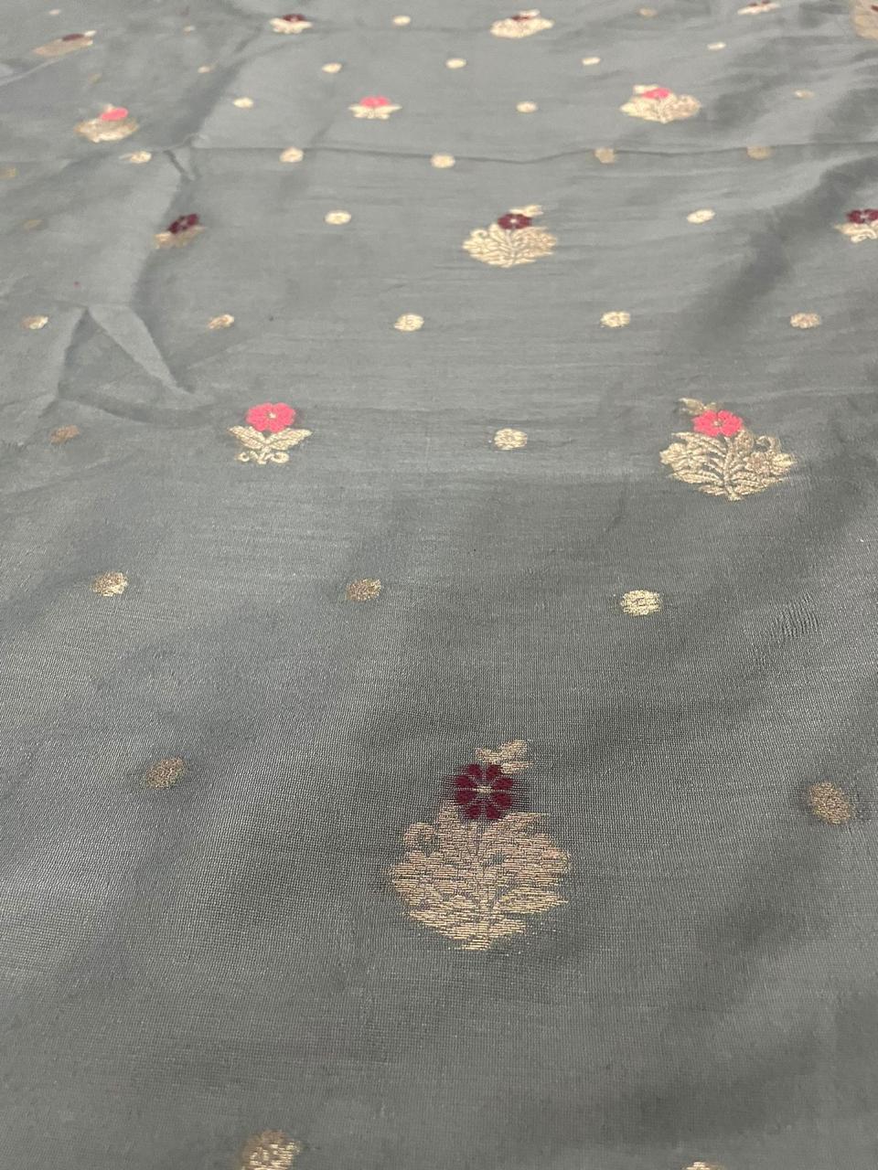 Grey Banarasi Cotton Silk Dupatta - 42x2.5 Inches, Zari Jacquard Work | Elegant Design, Versatile Drape, Soft Fabric, Ethnic & Western Wear