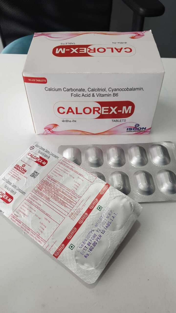 Calorex-m Tablet - Calcium Carbonate 1250 Mg, Calcitrol 0.25 Mcg, Methylcobalamin 1500 Mcg, Folic-acid 1.5 Mg, Vitamin B6 3 Mg | Dosage As Directed By Physician, Store In Cool And Dry Place