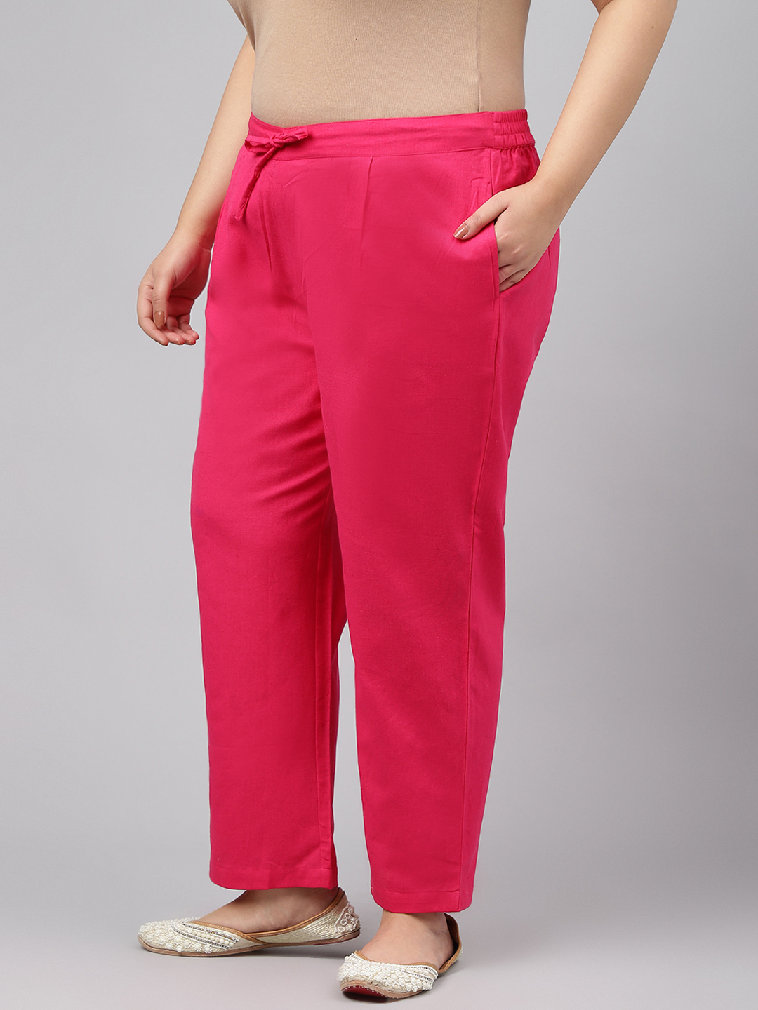 Ladies Cotton Pant - Cotton-rayon Blend, Size 3xl-5xl, Pink Color, Straight Fit, Length 37 Inch | Plus Size, Quick Dry, Washable, Waterproof, All Season