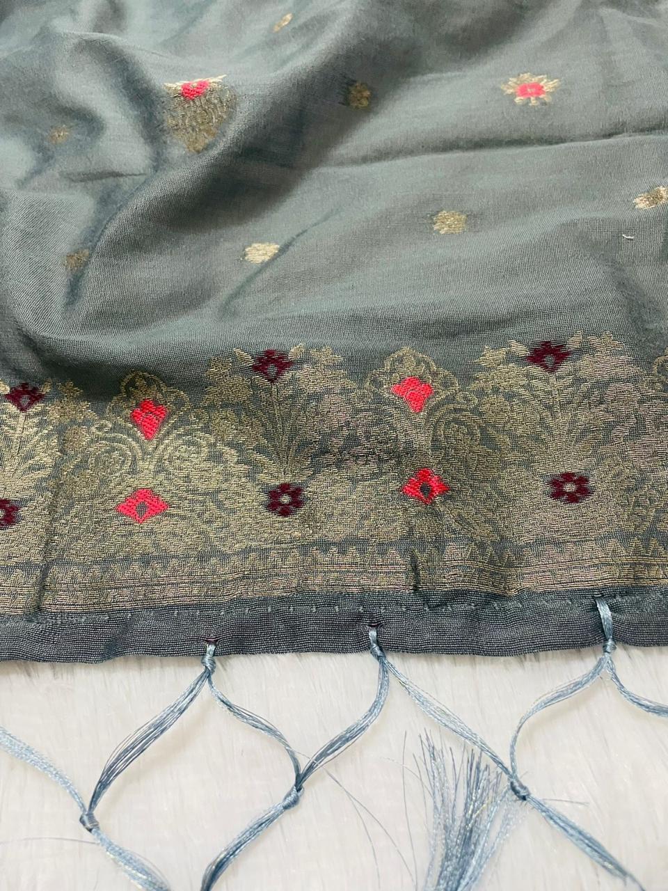Grey Cotton Silk Dupatta