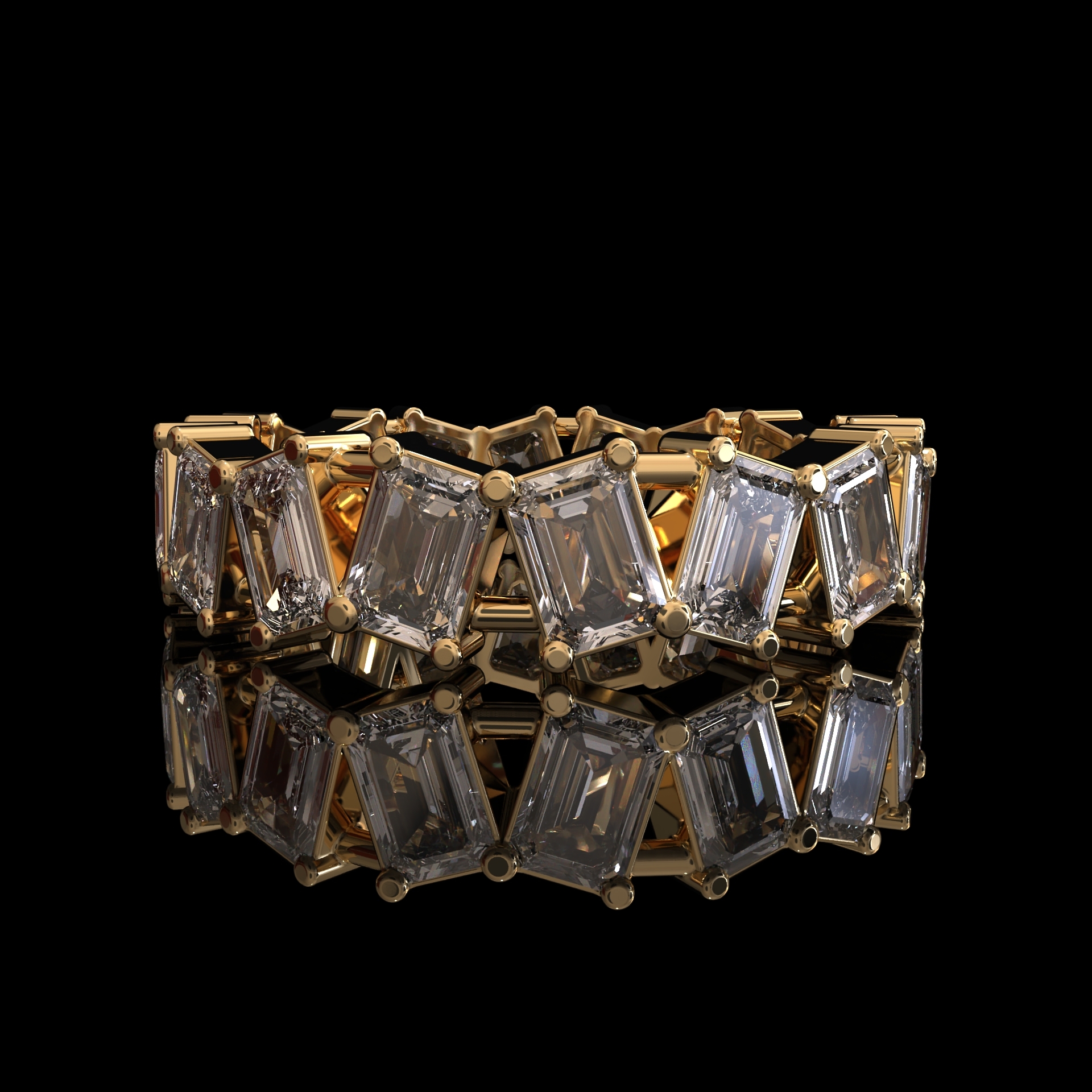 Solitaire Diamond Ring - Gold, Size 7, 3mm Band Width | Emerald Cut Diamond, Vs1 Clarity, Pave Setting, 2.5 Grams